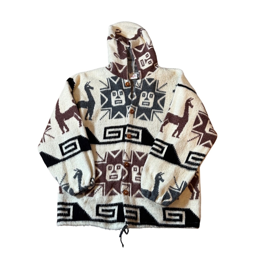 VTG INKA'S WORLD Llama Wool Hooded jacket Southwestern Boho Ecuador Alpaca Style